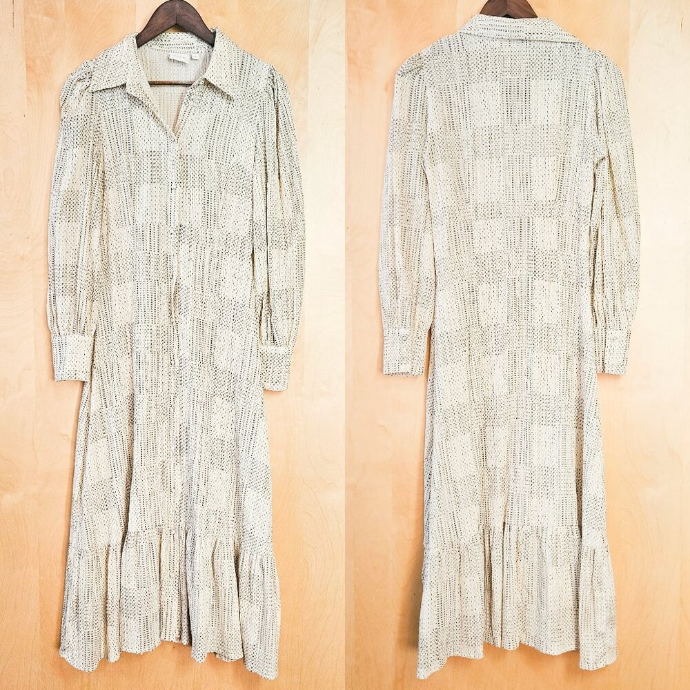 Vila puff sleeved midi dress shirt in checkered birch